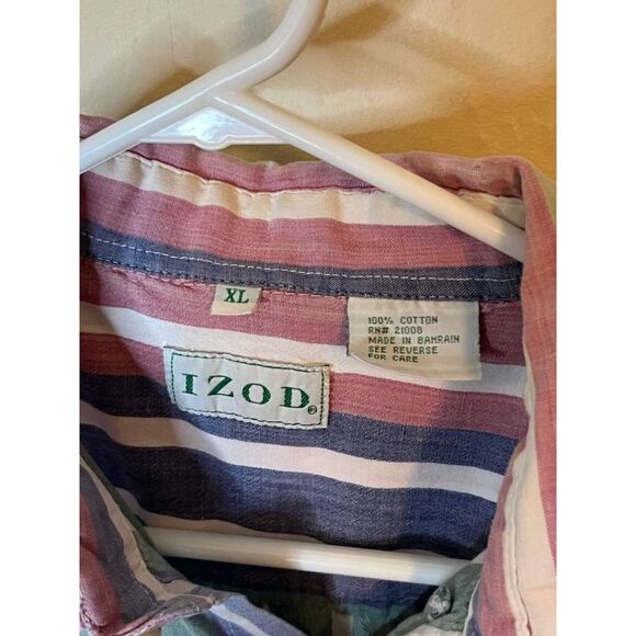 Izod Mens XL Striped Short Sleeve Button Up Shirt - Picture 2 of 6